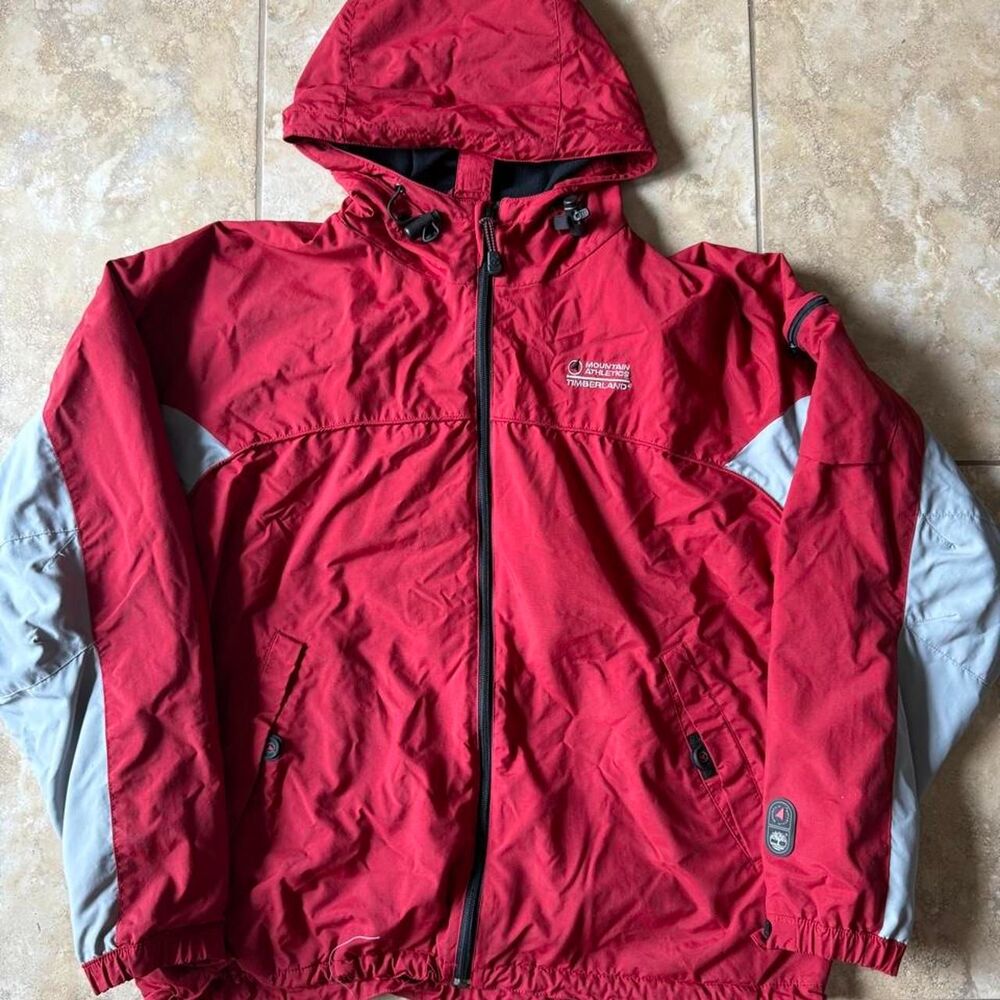 Vintage 2000s Timberland Mountain Athletics Hooded Fleece Lined Jacket Red XL